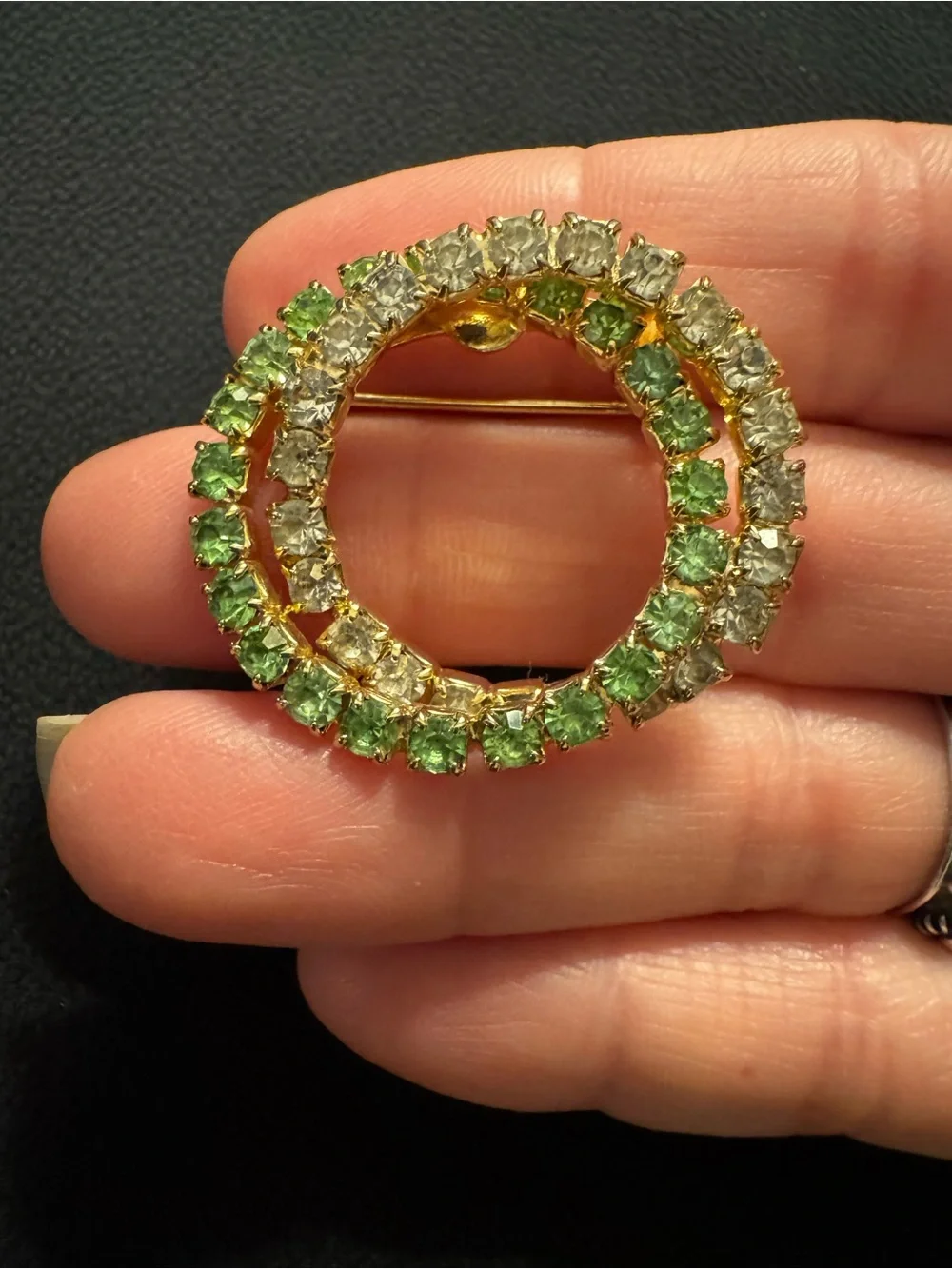 Vintage Brooch with Clear and Uranium Glass Rhinestones (UV Reactive)
